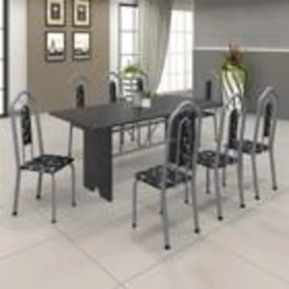 Conjunto de Mesa Tubular 8 Cadeiras 180x75cm Mart Perola com Tampo de Ardósia Bianca Soma Móveis