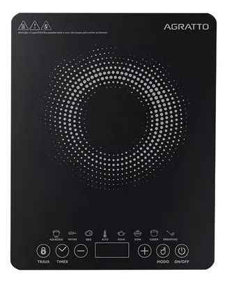 Cooktop Indução ACKI01I-01 Preto 1 Boca 1200W Agratto 127V