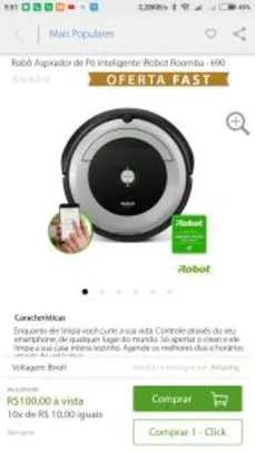 [BUG] Robô Aspirador de Pó Inteligente iRobot Roomba - R$100