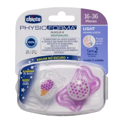 Chupeta Chicco Physio Light 16-36M Menina Embalagem com 2 Unidades