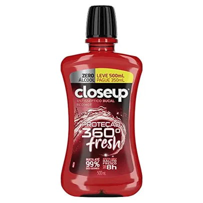 Close Up Enxaguante Bucal Antisséptico Zero Álcool Red Hot Proteção 360° Fresh Frasco Leve 500Ml Pague 350Ml