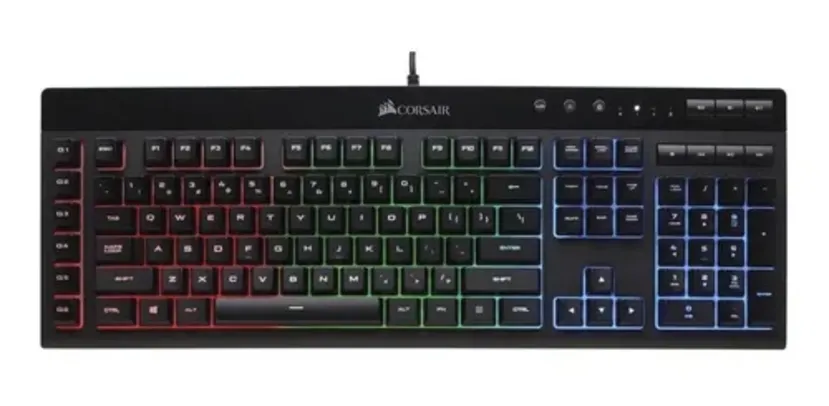 Teclado gamer Corsair K55 QWERTY Rubber Dome português Brasil cor preto com luz RGB