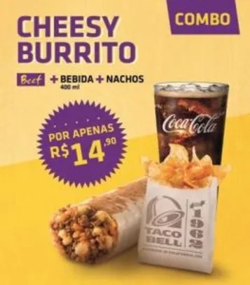 [SP] 1 Cheesy Beef Burrito + 1 Refri 400ml + 1 Porção Nachos - R$ 14,90