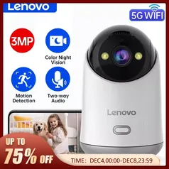 [Taxa Inclusa/Moedas/Google Pay] - Câmera de Vigilência Lenovo PTZ WIfi 3MP 5G Com Visão Noturna, Detecção de Movimento, Voice Call