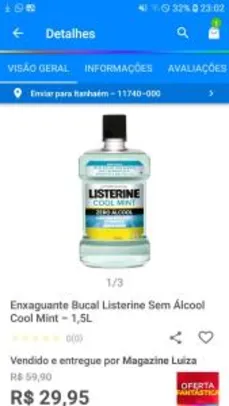 Enxaguante Bucal Listerine sem álcool Cool Mint - 1,5L