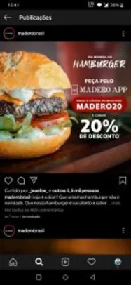 [Dia mundial do hambúrguer] 20% de desconto no Madero