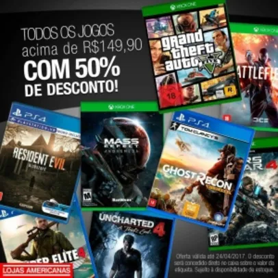 [Lojas Fisicas]Games PS4 e XBOX ONE acima de R$149,90 com 50% de desconto