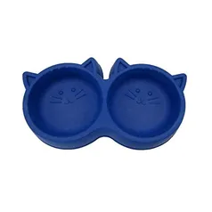 Comedouro Duplo Gato Luxo Azul Pet Injet para Gatos