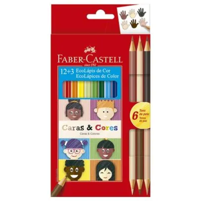 Lápis de Cor - Sextavado - Caras e Cores - 12 Cores + 3 - Faber-Castell | R$9