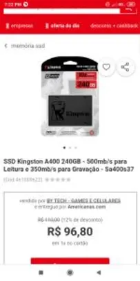 SSD Kingston A400 240GB | R$97