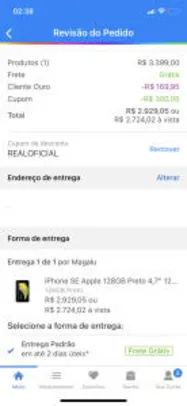 (cliente ouro + cupom) iPhone SE Apple 128GB Preto 4,7” 12MP iOS R$2724