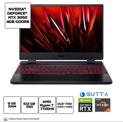 (APP) Notebook Acer Nitro 5  Ryzen 7 7735HS 8GB  512GB  RTX 3050 15.6 + teclado gamer 