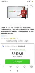 Smart TV TCL 32" R$ 679,15 1x Cartão! Menor preço nós últimos 6 meses.