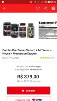 Combo Pré Treino Venom + Mr Veinz + Hydra + Mesotrope Dragon R$ 379