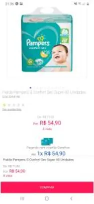 Fralda Pampers G Confort Sec Super 60 Unidades | R$ 55