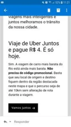 [RJ] Corridas no Uber Juntos por 4 reais (até 10km)