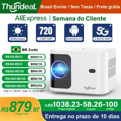 [Armazém BR + Moedas] Projetor TD91W com AutoFoco, Android, WIFI 5G, 1280x720, Espelhamento de Tela, roda 4K