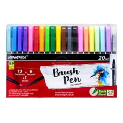 Caneta Brush Pen Newpen, 19 cores+1 Blender, Estojo 20 un. | R$54