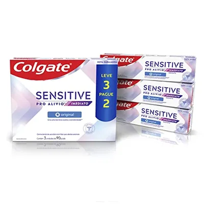 (Mais por Menos R$16,91) Colgate Creme Dental Para Sensibilidade Sensitive Pro-Alívio Imediato Original 90G - Pacote de 3