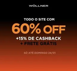 [AME 15%] WOLLNER 60% de desconto + 15% de cashback + frete grátis