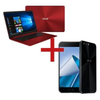 Notebook Asus X510UA-BR485T Vermelho + Zenfone 4 3GB/32GB Preto - R$ 3099