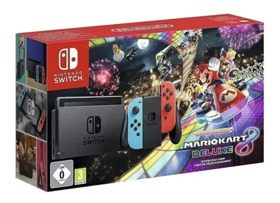 Nintendo Switch 32GB Mario Kart 8 Deluxe cor Vermelho Néon Azul Néon e Preto