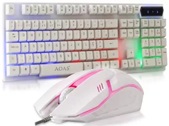 Kit Teclado Semi Mecânico Gamer Multimídia Abnt2 Led Rgb com Mouse 2400dpi Laser Usb Óptico 