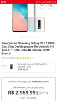 Smartphone Samsung Galaxy S10 128GB - R$2959