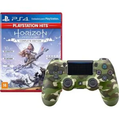 [R$: 190 AME - APP] Controle Dualshock 4 Green Camouflage + Game Horizon Zero Dawn Complete Edition Hits - PS4