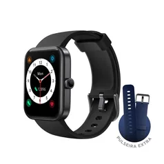 SmartWatch KaBuM! Smart 700, Preto, Pulseira Extra Azul Escuro, Compatível IoT Alexa - KBSAC003