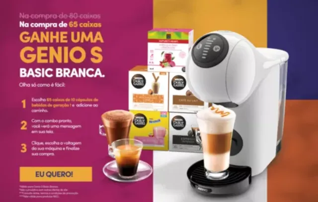 Leve 65 Caixas de Dolce Gusto e Ganhe uma Genio Basic S + 10% OFF usando o cupom