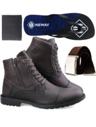 Bota Casual Neway Marrom Ziper + Cinto + Chinelo + Carteira R$68