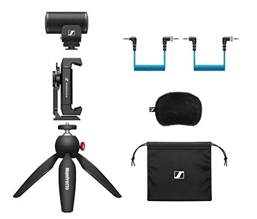 Sennheiser Professional MKE 200 + kit móvel, microfone direcional na câmera com braçadeira para smartphone e mini tripé Manfrotto PIXI, 509256