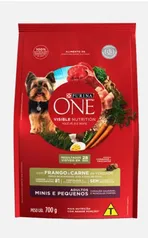 [ Ame SC R$12,17 ] Ração Cães Adultos Purina One Raças Pequenas Frango e Carne 700g