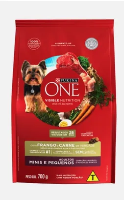 [ Ame SC R$12,17 ] Ração Cães Adultos Purina One Raças Pequenas Frango e Carne 700g