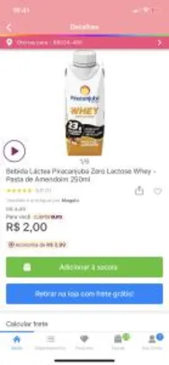 App+Cliente Ouro | Bebida Láctea Piracanjuba Zero Lactose Whey - Pasta de Amendoim 250ml | R$2,00