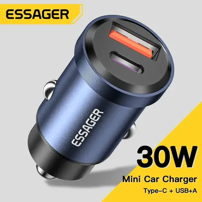 [Taxa Inclusa] - Carregador Automotivo Essager 30w Carregamento Rápido para iPhone 12, 13, Huawei, Samsung, Xiaomi, 30W, 5A, QC, PD 3.0, SCP, 4.0