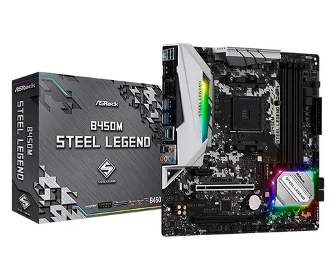 Placa-Mãe ASRock B450M Steel Legend, AMD AM4, mATX, DDR4 | R$699