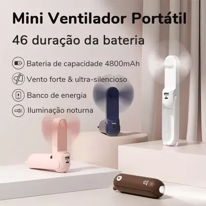 Ventilador Portátil 3 EM 1 JISULIFE USB 4800mAh Recarregável c/ Lanterna