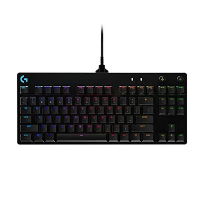 Teclado Mecânico Gamer Logitech G PRO com Layout US, RGB LIGHTSYNC, Design TKL, Cabo Destacável e Switch Exclusivo GX Blue Clicky