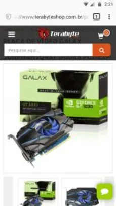Placa de vídeo Galax GeForce GT 1030 2GB 30NPH4HVQ4ST GDDR5 PCI-EXP - R$383