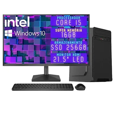 Computador Completo 3green Desktop Intel Core i5 16GB Monitor 21.5" Full HD HDMI SSD 256GB Windows 10 3D-121