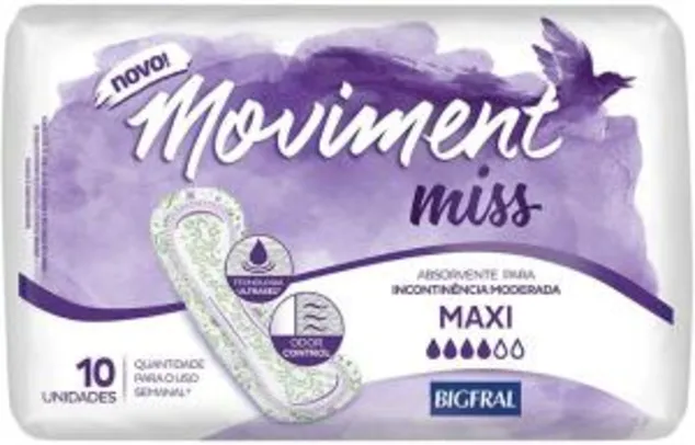 [Prime] Absorvente para Incontinência Moviment Miss Maxi, 10 Unidades | R$ 14