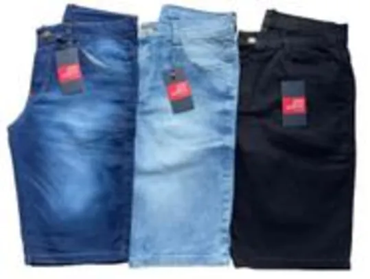 Kit 3 Bermudas Jeans Masculina Lycra Elastano