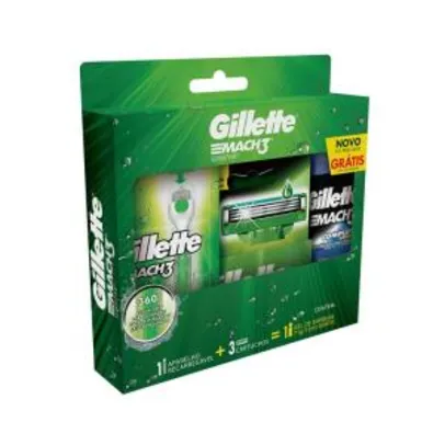 Kit Aparelho de Barbear Gillette Mach3 Sensitive Acqua-Grip + 3 Cargas + Gel de Barbear Complete Defense 72ml | R$20