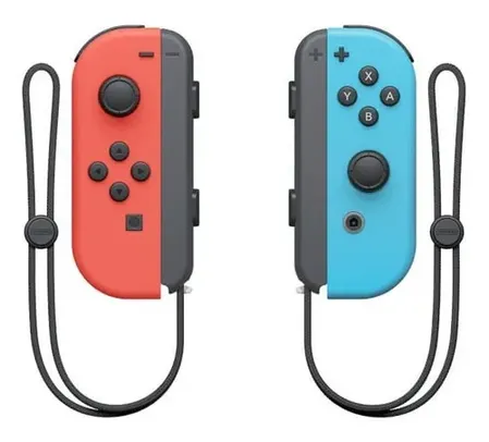 Kit de controle joystick sem fio Nintendo Switch Joy-Con (L)/(R) vermelho-neón e azul-neón