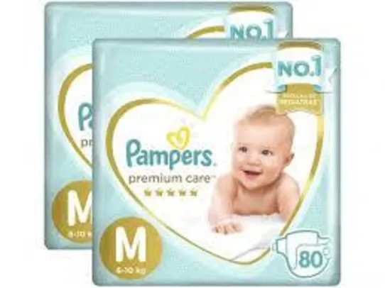 Fralda Pampers Premium Care M - 80 Unidades R$69