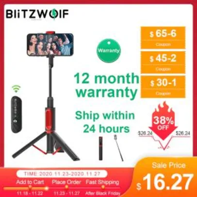 BlitzWolf® BW-BS10 All In One Portable bluetooth Selfie Stick + Bakeey Universal Clip Camera R$105