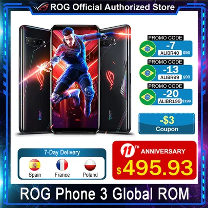 Smartphone Gamer Asus ROG Phone 3 8GB+128GB 144Hz | R$2.983