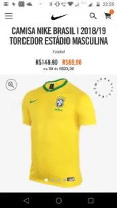 CAMISA NIKE BRASIL I 2018/19 TORCEDOR ESTÁDIO MASCULINA - Somente tamanho GG disponível